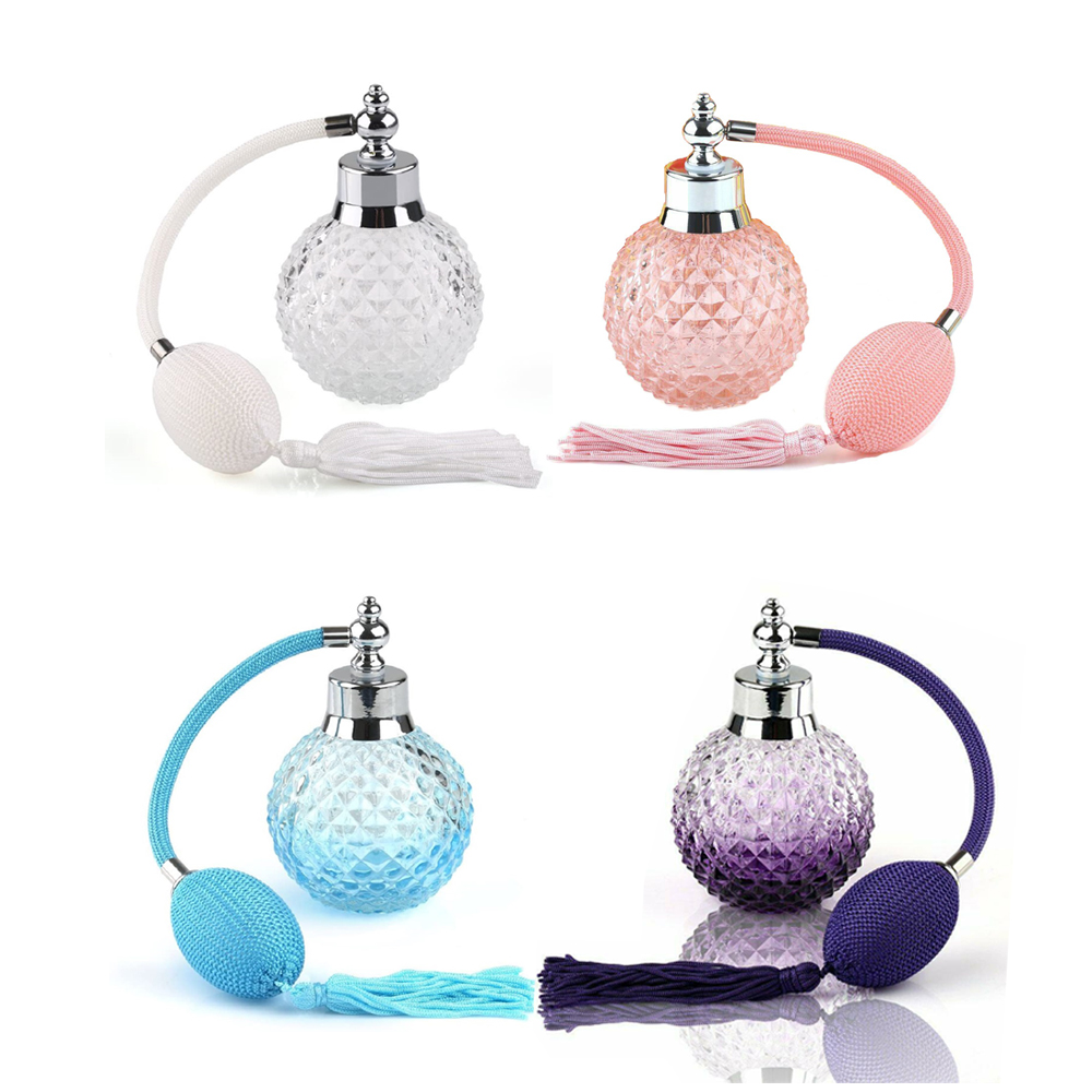 Vintage Crystal Perfume Bottle 100ml Spray Atomizer Glass Bottle with Air Bulb Classic Sprayer Empty Bottle Tassel Fine Mist