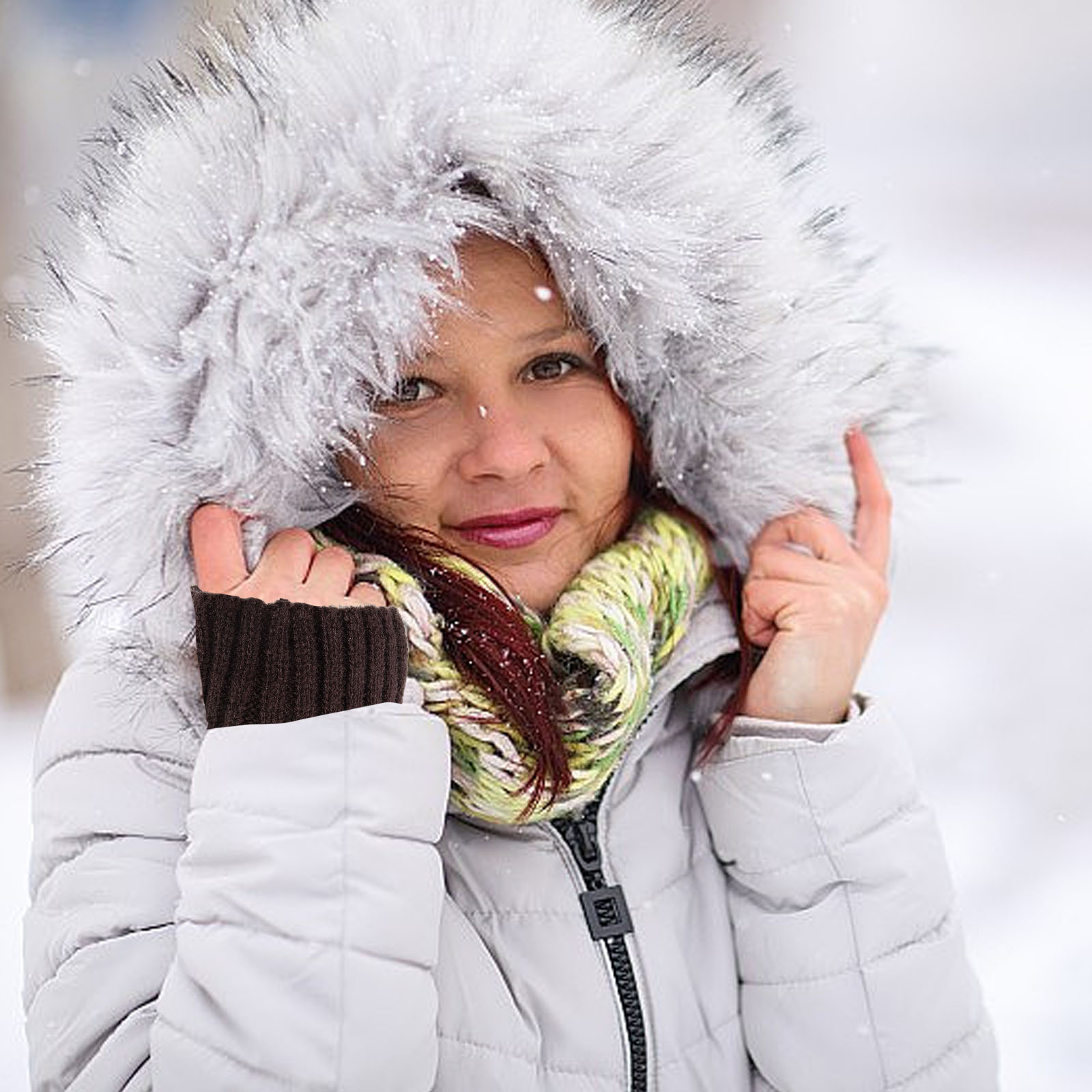 1 Pair Warm Keeping Oversleeves Knitting Long Cuff Forearm Guard Winter Cotton Sleeves for Riding Fishing Driving Khaki