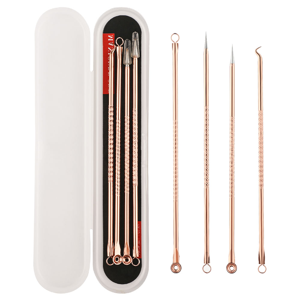4pc/set Acne Blemish Remover Blackhead Extractor Black Dots Cleaner Needles Set Black Spots Pore Cleanser Tool Rose Gold Sliver