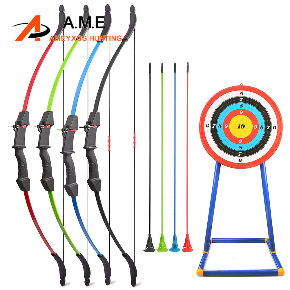 Children Recurve Bow Suction Cup Arrows Archery Target Nylon Bow Handle 4-16 Years Kids Teen Shooting Entertainment Sports