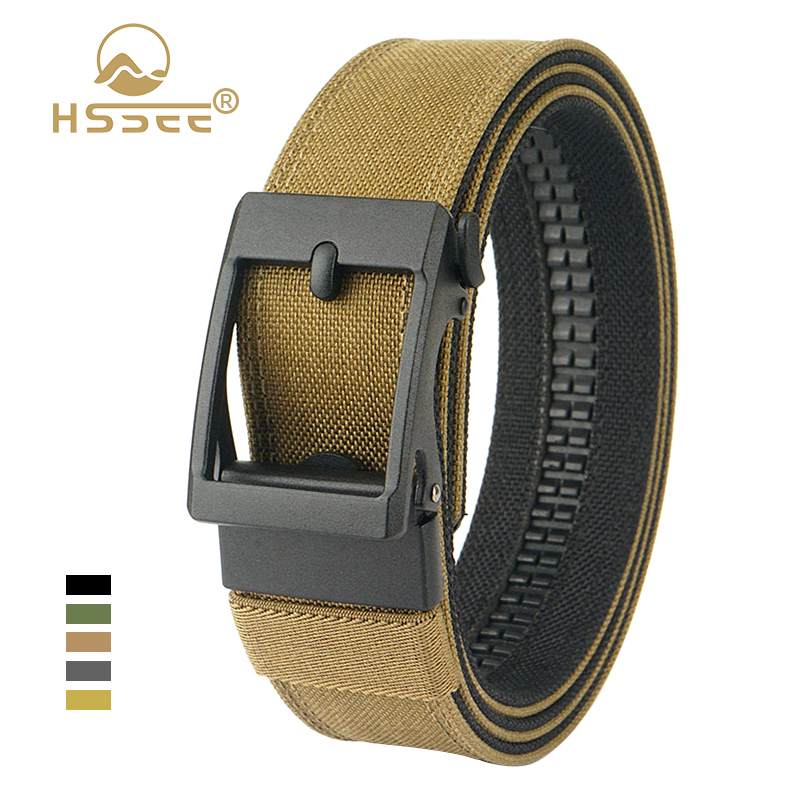 HSSEE New Hard Gun Belt for Men and Women Alloy Automatic Buckle Tactical Outdoor Belt 1100D Nylon Military IPSC Belt Male