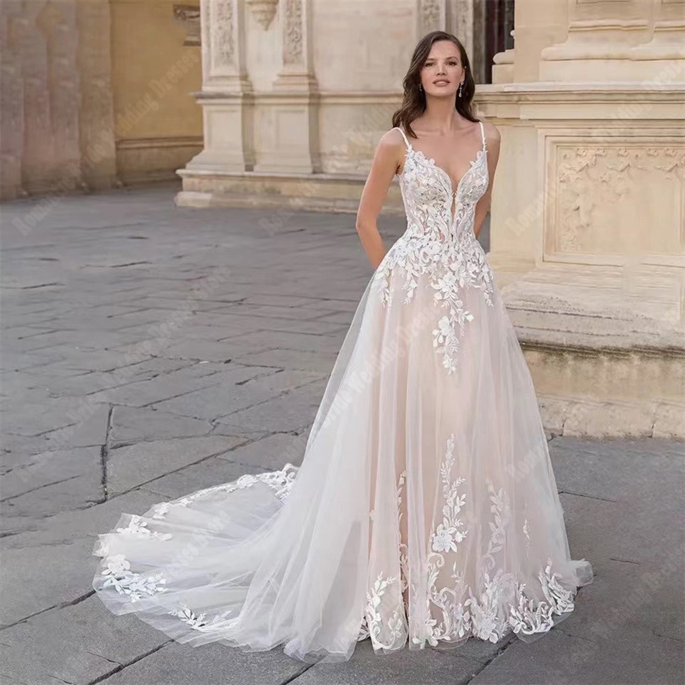 2025 Elegant Lace Printing Women Wedding Dresses Gorgeous Princess A-Line Bridal Gowns Formal Celebrity Party Vestidos De Novia