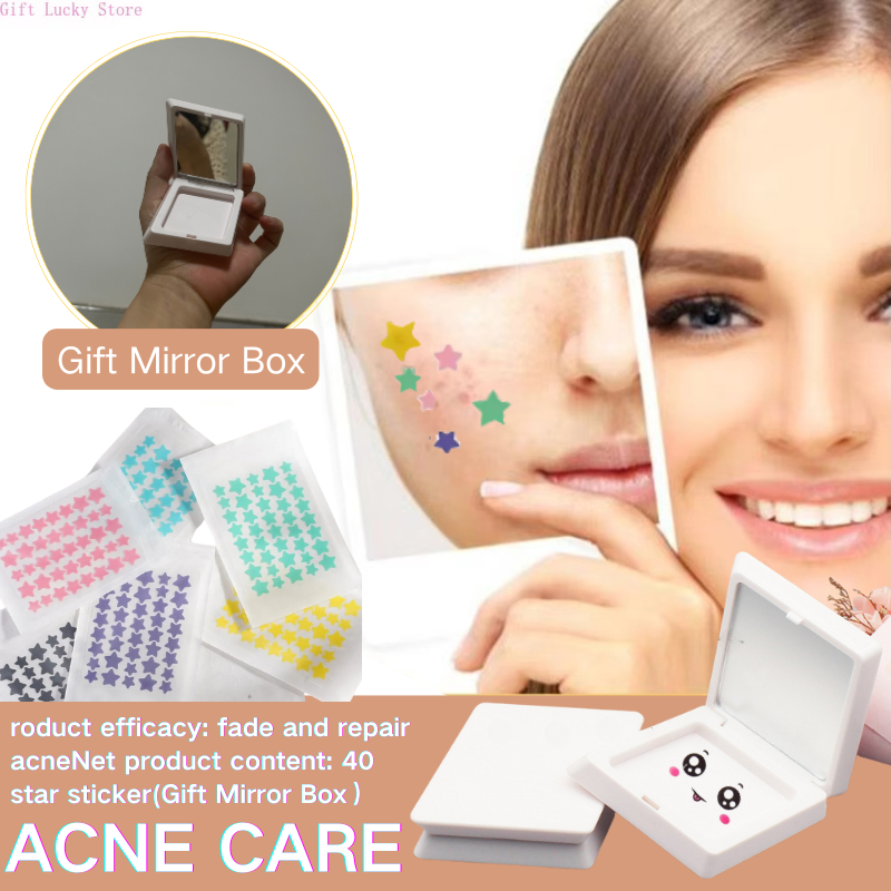 1Box Color Acne Patch Fade Repair Invisible Acne Removal Stickers Cute Concealer Makeup Tool Star Style With Mirror Storage Box
