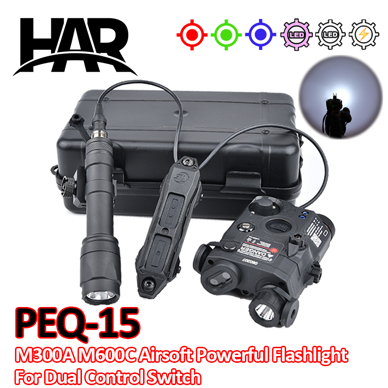 PEQ PEQ-15 Tactical Surefir M600C M300A Flashlight AR15 Airsoft Dual Control Switch Hunting Accsesories Red Dot Green Blue PEQ15
