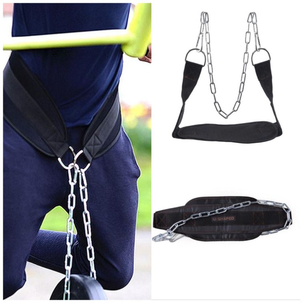 Thicken Weight Lifting Belt Adjustable Iron Chain Dipping Belt with Chain Sturdy Waist Support Load Bearing Waistband Kettlebell