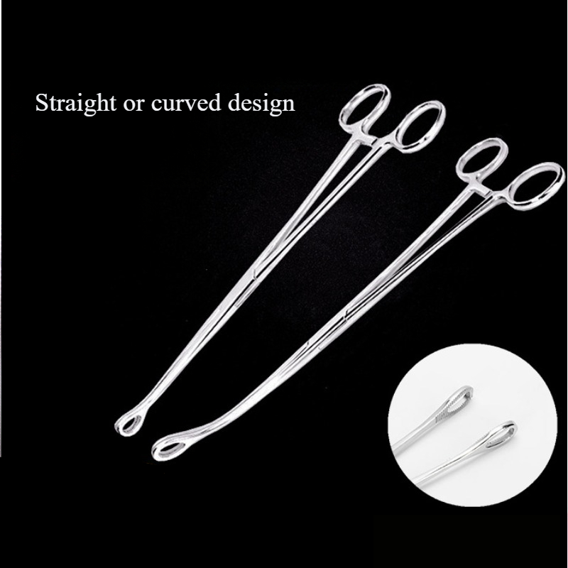 1 Pcs Toothed Oval Cervical Forceps Surgical Tissue Forceps Stainless Steel Hemostatic Instruments Open Closed Needle Ball Clamp