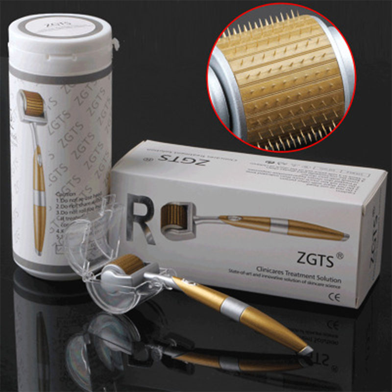 Gold 192 Titanium Micro Needle Face Roller Facial Massager Upgraded Cosmetic Needling Instrument for Acne, Scars, Skin Aging