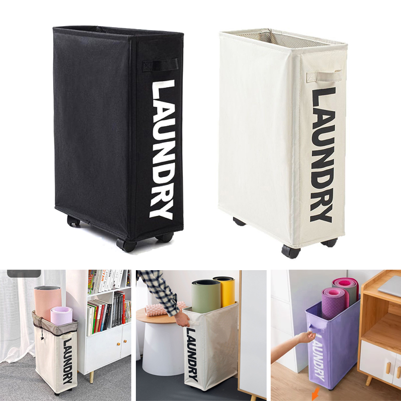 Yoga Mat Storage Basket Large Foldable Laundry Basket with Wheels Gym Fitness Equipment Organizer Dirty Clothes Storage Bag