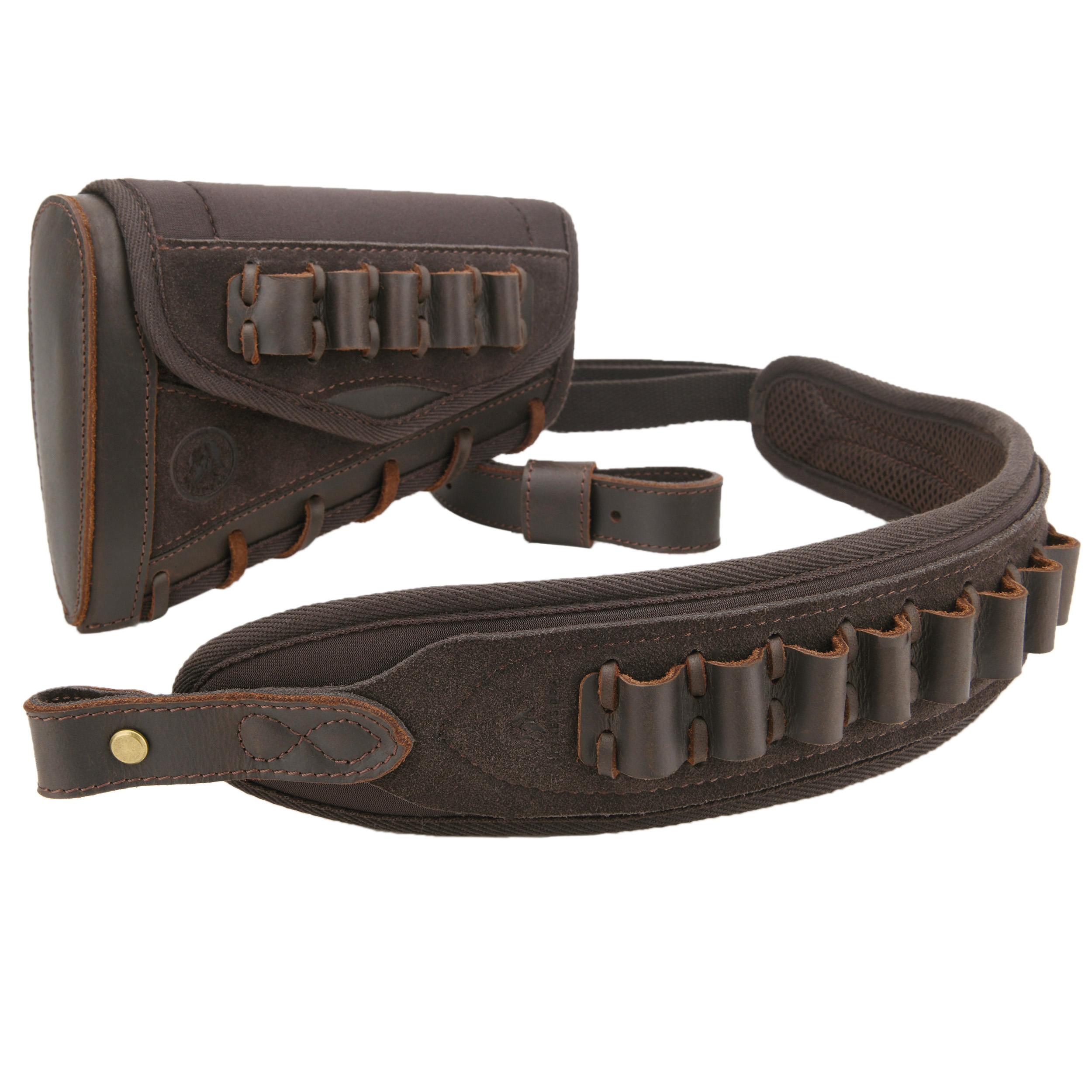 Leather Shell Holder Gun Butttsock Cheek Riser Pad with Rifle Sling Ammo Cartridge Loops Strap .308 .45-70 .30-06 .30-30 .22LR