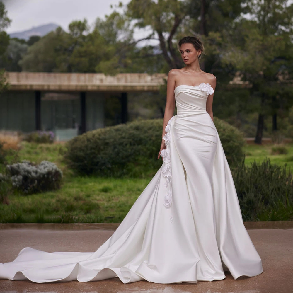 2 Pieces Satin Luxury Wedding Dresses For Bride 2025 Vestidos Flowers Pleat Mermaid Sexy Women Beach Bridal Gowns Customized