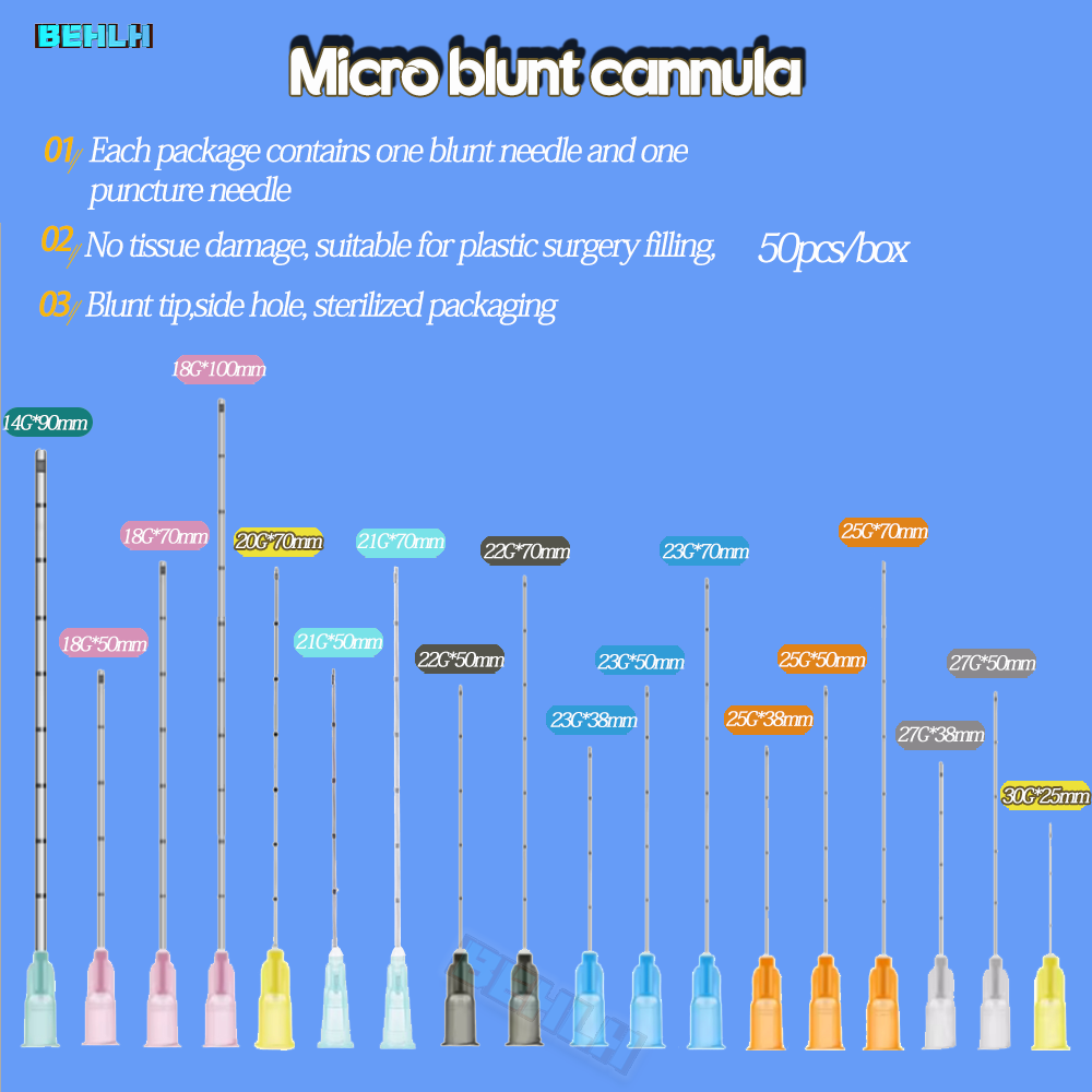 Medical Sterile microcannula 25g 50mm 70mm Blunt Tip Micro Cannula Needle for Injectable Hyaluronic Acid Fillers