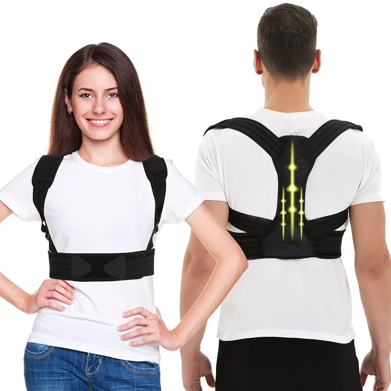1Pc Black Adjustable Upper Back Brace Support Posture Corrector for Hunchback, Providing Pain Relief from Neck, Shoulder