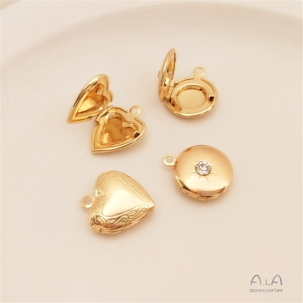 14K Gold Color Retention Zircon Round Photo Box Peach Heart Love Photo Frame Pendant Diy Necklace Jewelry Pendant Accessories