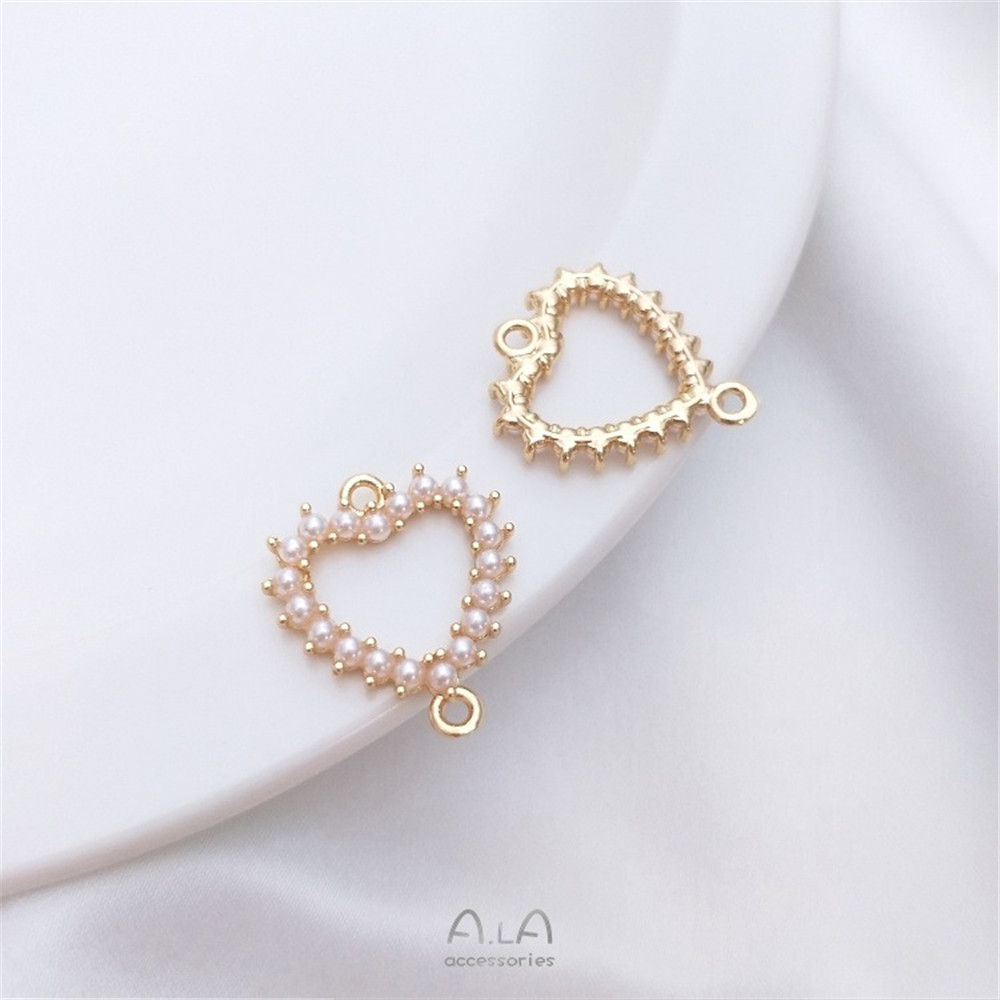 14K Gold Inlaid Small Pearl Heart-shaped Diamond-shaped Round Double Hanging Accessories Diy Bracelet Earrings Pendant Connectio