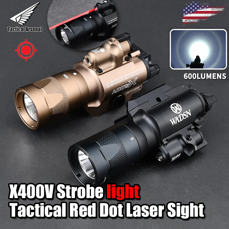 WADSN SF Tactical Flashlight X400 X400V Airsoft Hunting Weapon Led Strobe Scout Light Red Dot Laser Sight Rifle Fit 20mm Rail
