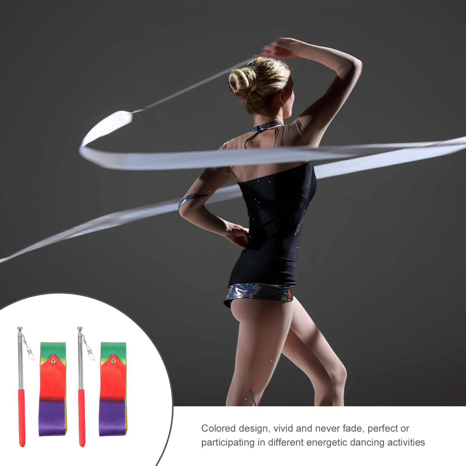 1 set Colorful Fitness Gymnastics Ribbons for Artistic Stainless Steel Soft Fabric Dance Streamers Decorative Props Gymnastics