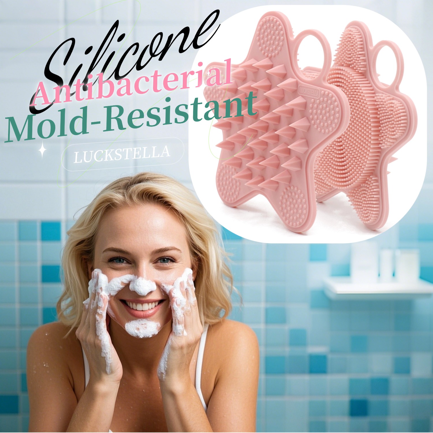 Antibacterial Silicone Body Scrubber Mold-Resistant Dual-Sided Loofah for Shower & Scalp Massager