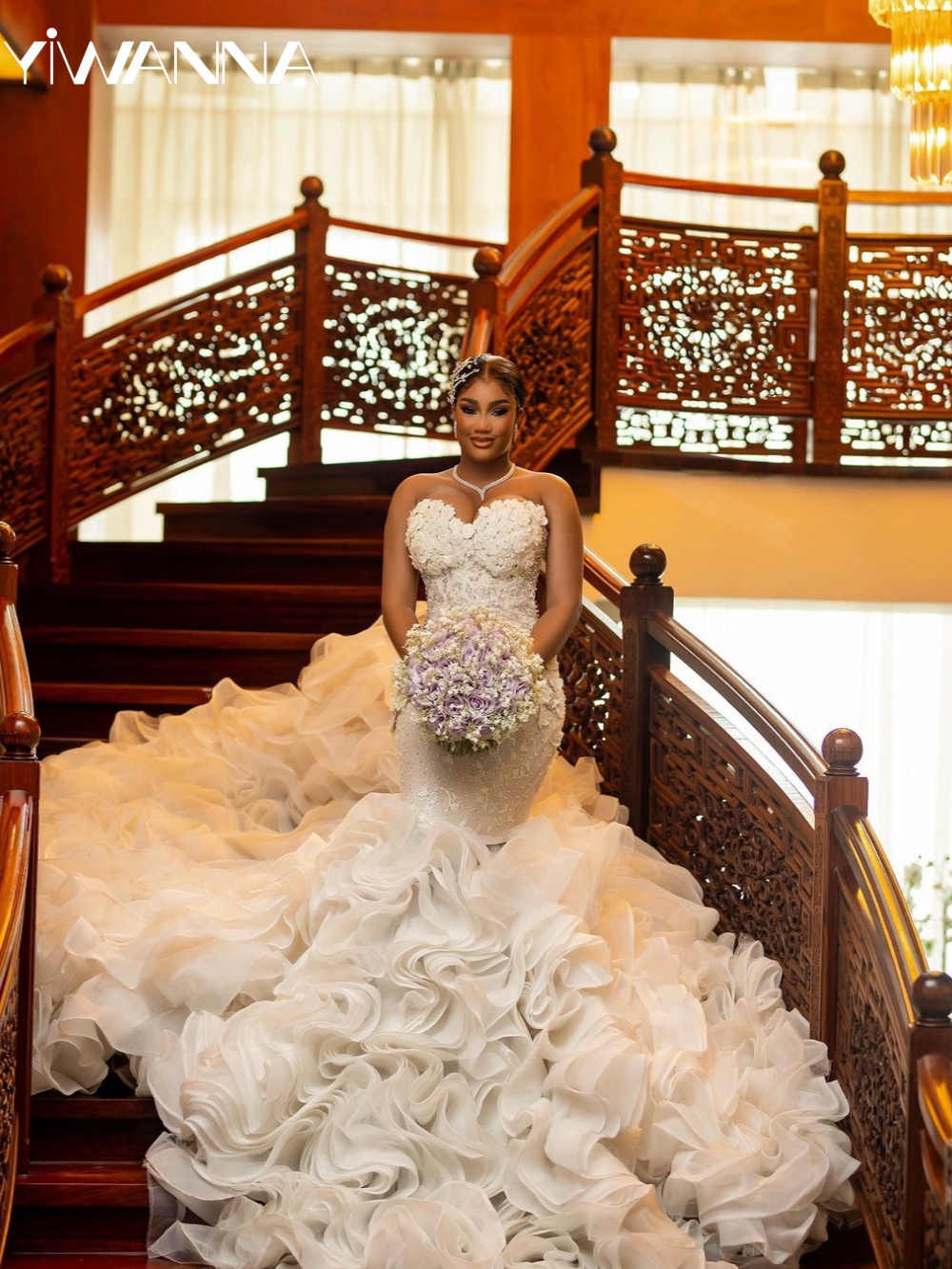 Exquisite Beaded Mermaid Wedding Dress With Ruffles African Lace Appliques Sweetheart Neck Sleeveless Bridal Gown Customized