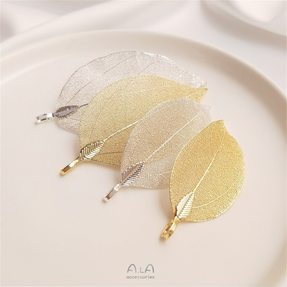 Natural Native Leaves Gold-plated Color-preserving Silver Leaf Pendant Handmade Diy Hairpin Necklace Earrings Pendant Accessorie