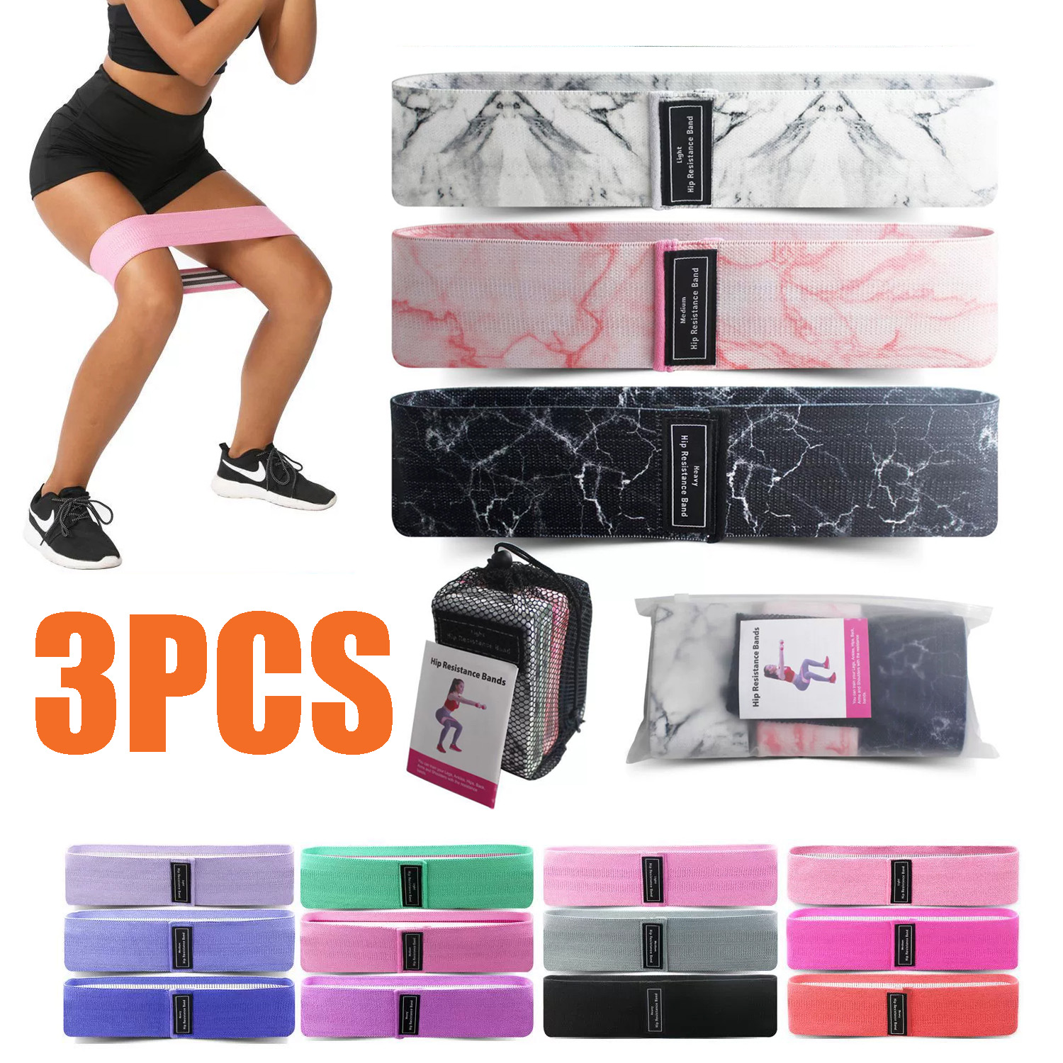 Hipresistance Bands SET Extended Exercise Stretch for Yoga Pilates Rehab Fitness and Strength Training Elastic Workout Bands