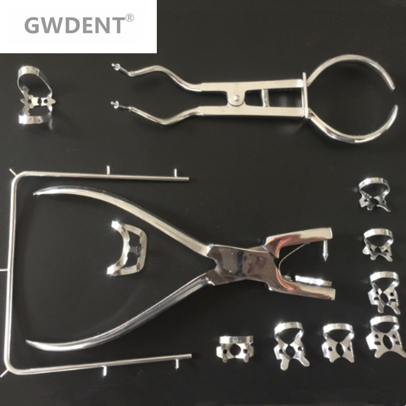 1 Set Teeth Care Dental Rubber Dam Set Perforator Puncher Pliers for Dentist Orthodontic Lab Device Instrument Equipment 12Pcs