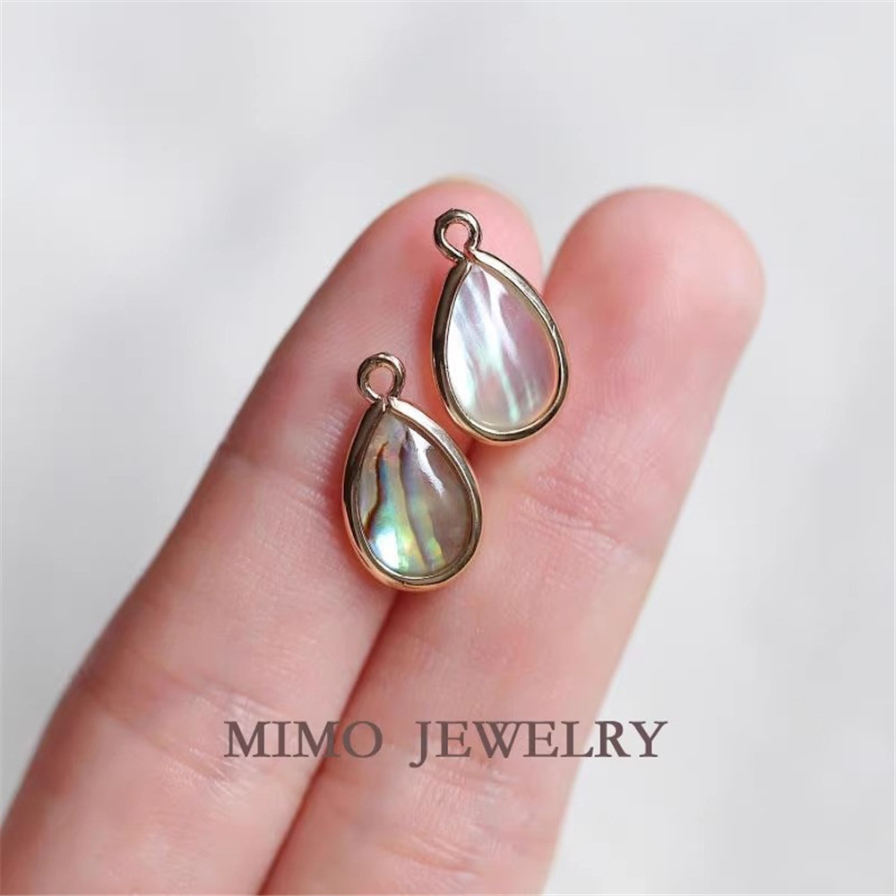 1PCS DIY Handcrafted Teardrop-shaped Pendant Accessories with White Shell Color Preservation Copper Plated with Real Gold Edge