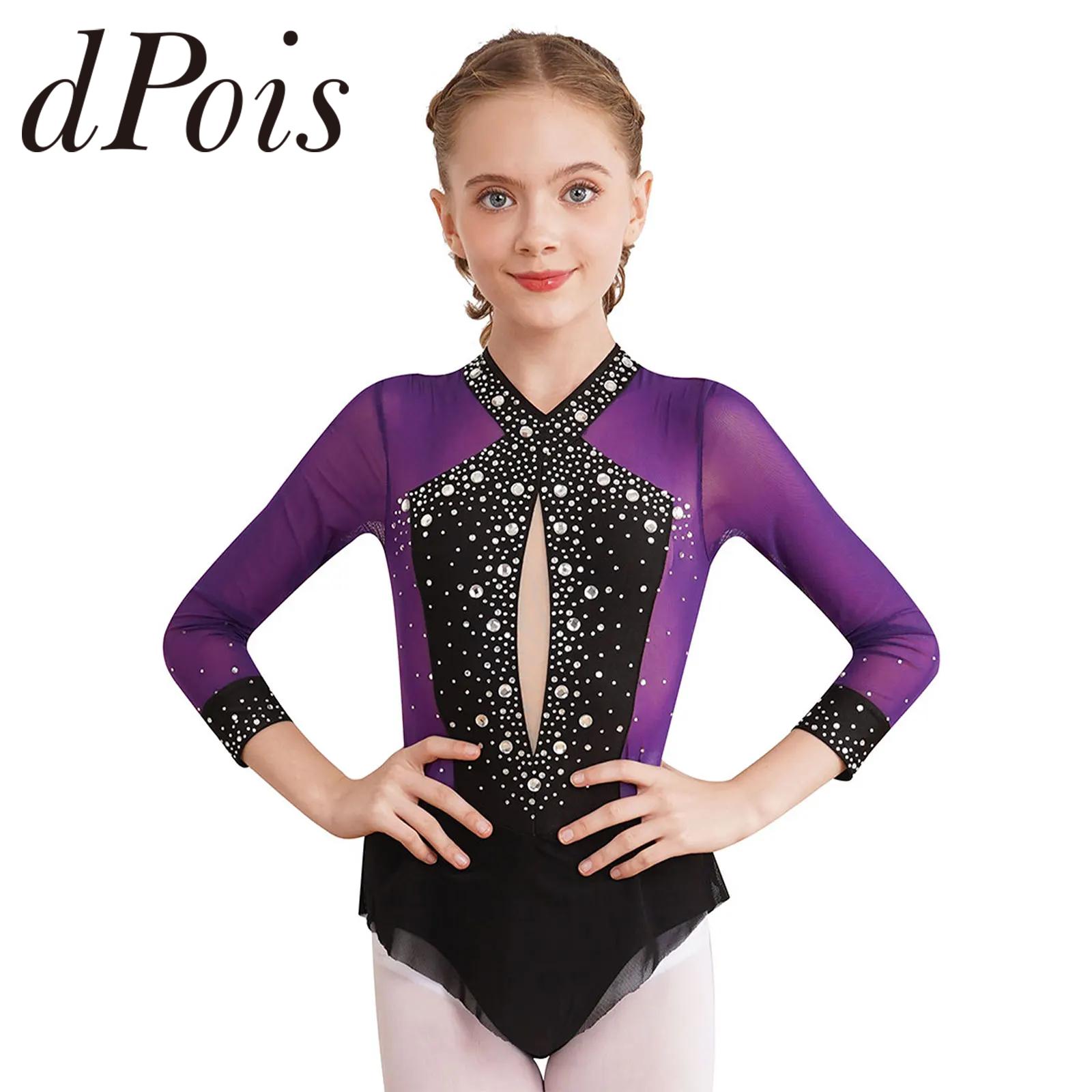 Children Gymnastic Leotards for Girls Kids Rhythmic Gymnastics Bodysuit Rhinestones Yoga Figure Skating Jumpsuit Ballet Leotard
