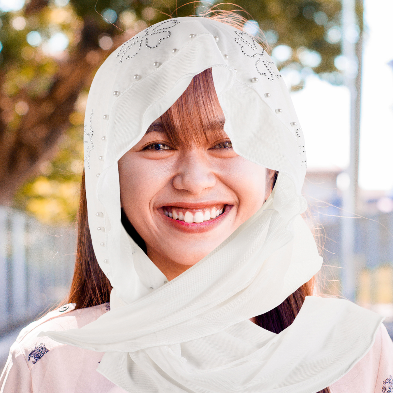 Solid Color Scarf Hijab For Kids Women Hijab Stretchable Chiffon Sun Protection Adjustable Pure White Blue Satin