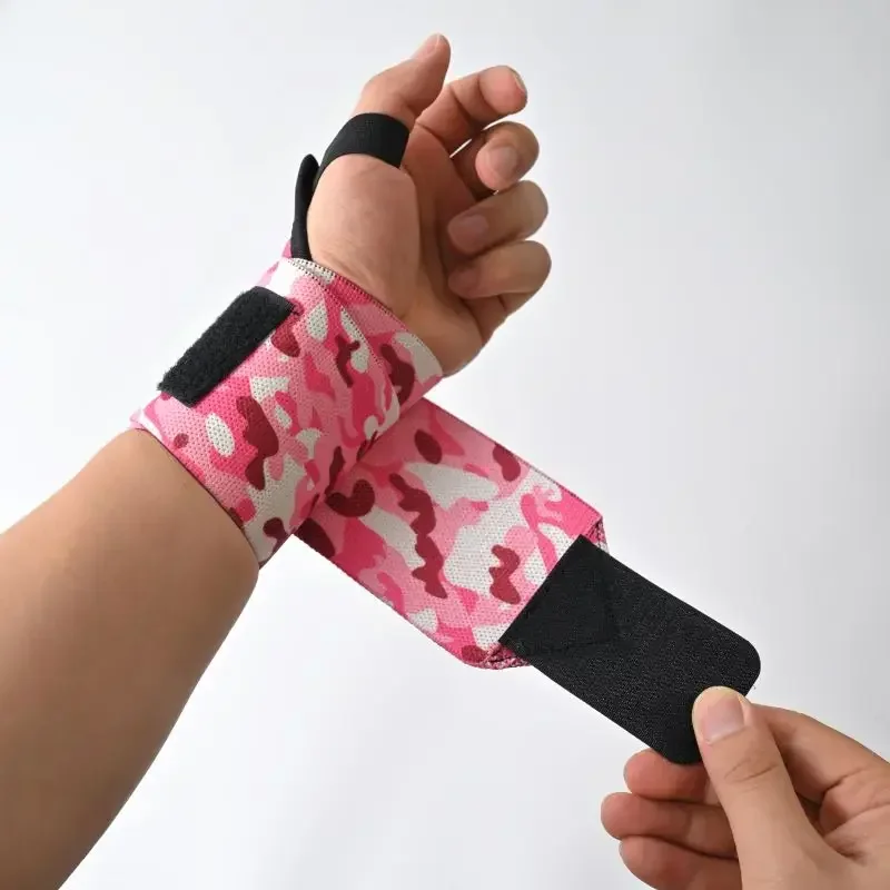 Pink Camouflage Gym Lifting Wrist Wraps For Weightlifting, Power Lifting, Strength Workout