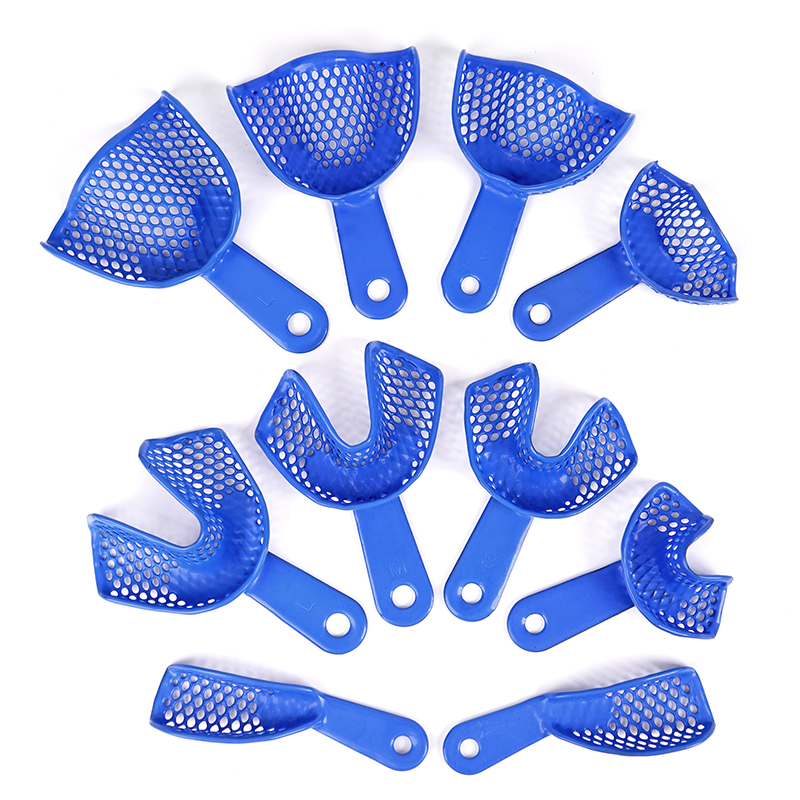 2Pcs Dental Edentulous Jaw Impression Trays Plastic-Steel Teeth Holder Autoclavable Dentist Instrument