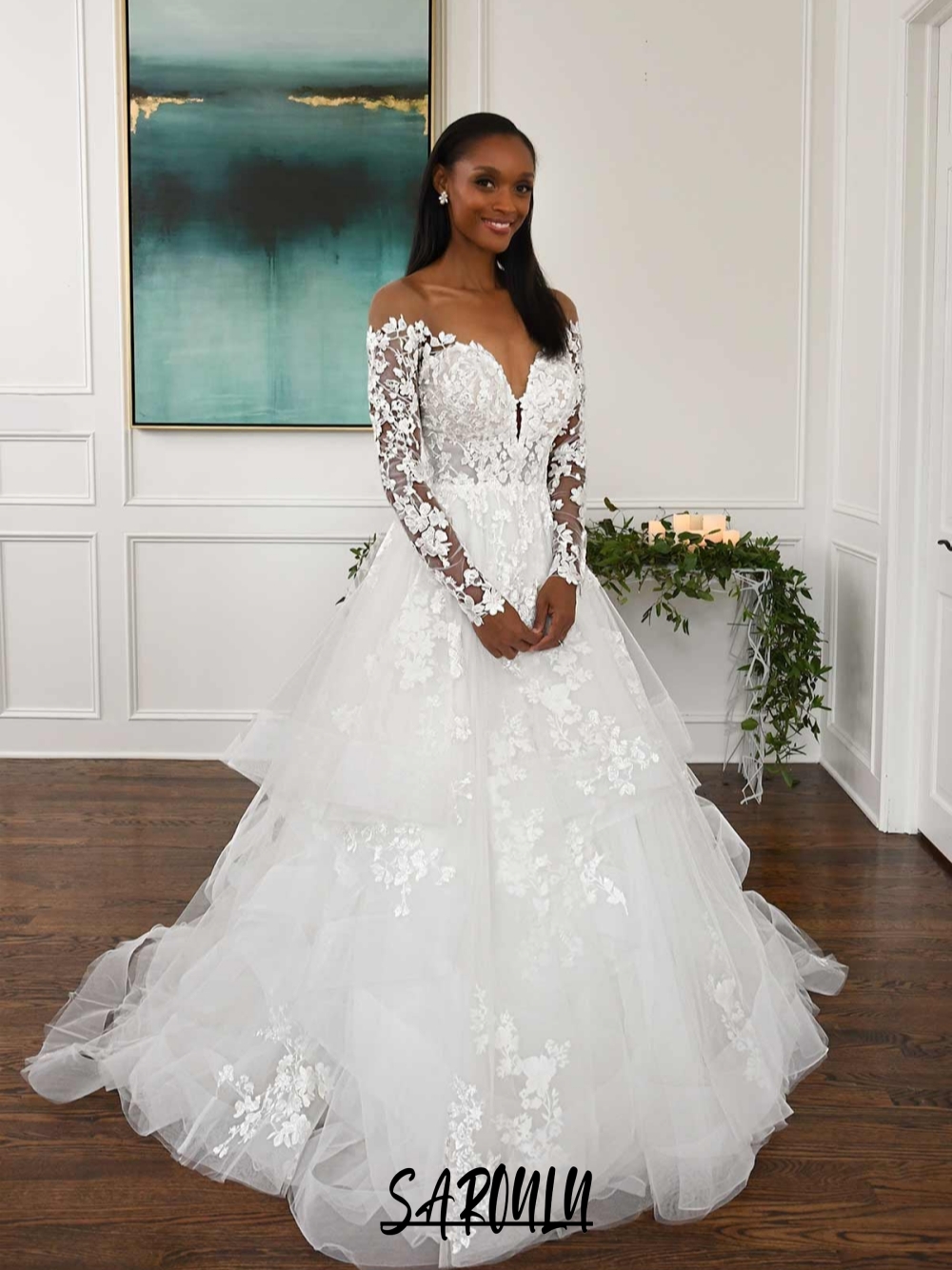 Romantic African Women Lace Wedding Dress Dreamy Tiered A Line Customized Bridal Gown Exclusive Sequined Charming Wear