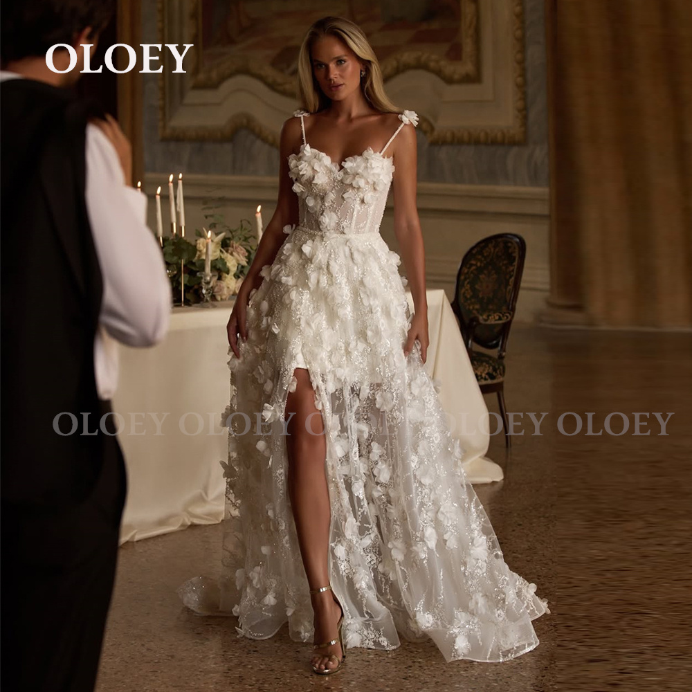OLOEY Luxury Lace Short Wedding Dress with Detachable Train Sweetheart Neck Mini Bridal Gown Lace-Up Back 2025 Women Customized