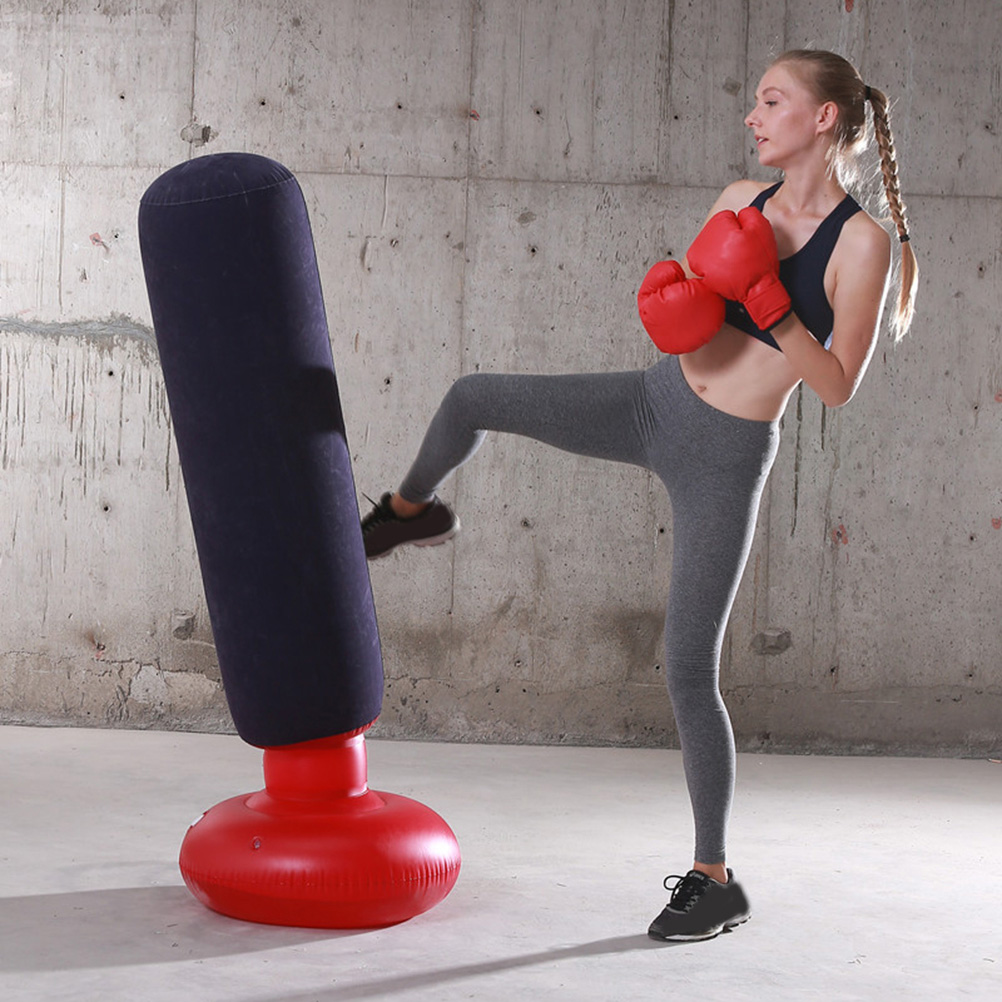 Flocking Boxing Column Sandbags 160cm PVC Stress Relief Workout Fitness Training Blue for Adults Teens Lightweight