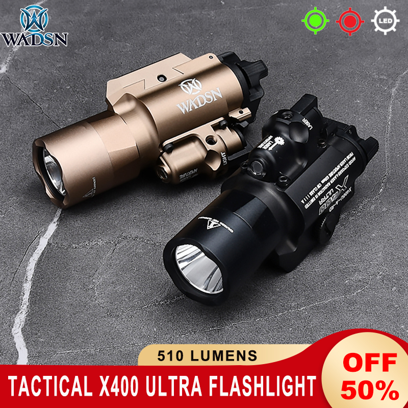 Tactical WADSN X400Ultra X400U White LED Light 510 Lumens With Red/Green Laser Outdoor Airsoft Hunting Flashlight For 20MM Rail