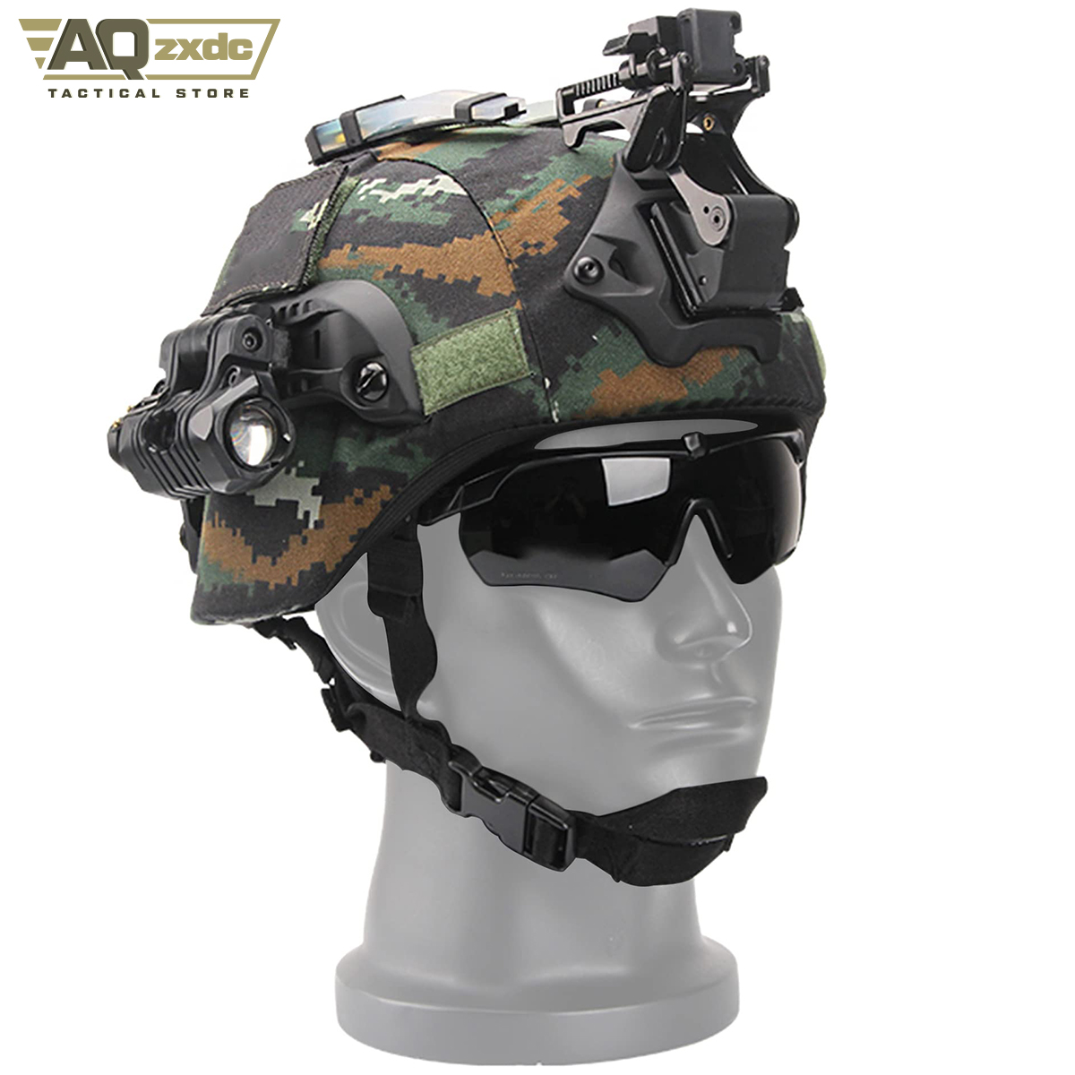 AQzxdc Airsoft Helmet Set (7mm), with Tactical Goggles, Helmet Cover, PVS15/18 NVG Mount, Helmet Signal Light, Flashlight
