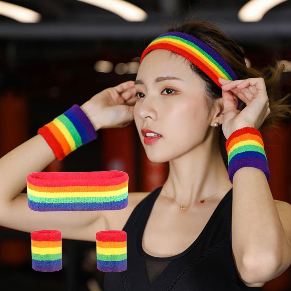 Colorful Rainbow Tennis Headband Elastic Polyester Athletic Sweat Bands Gradient Sweat Band Towel Sport Wristband Running