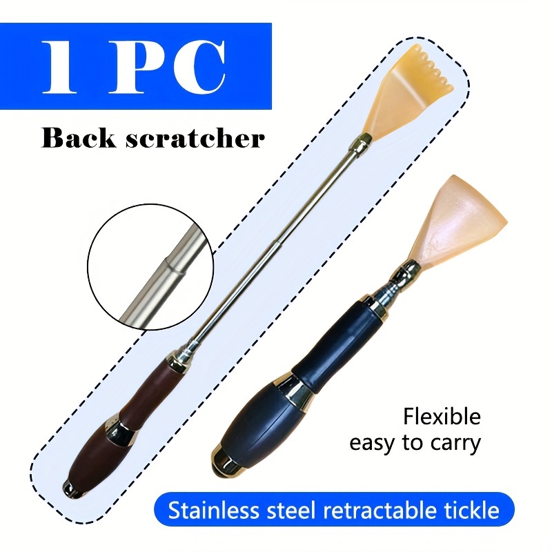 Steel Retractable Back Scratcher, Extendable Telescopic Itch Relief Massage Tool, Handheld Back Scraper with Comfort Grip Handle