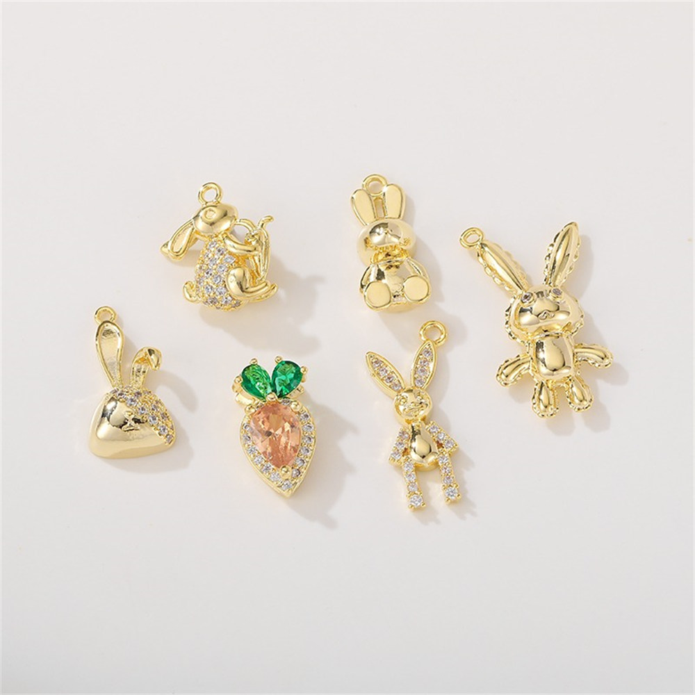 14K Gold-plated Cute Rabbit Charm Pendant DIY Jewelry Supplies Beads for Necklace Bracelet Craft Accessories