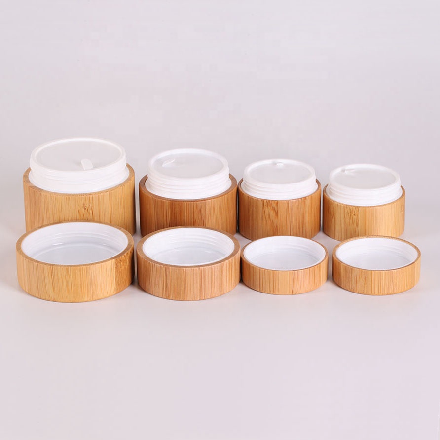 5/10/20/30/50/100/150/200/250ml Cosmetic Packaging Empty Body Scrub Butter Round Fad Plastic Cream Jar Container with Bamboo Lid