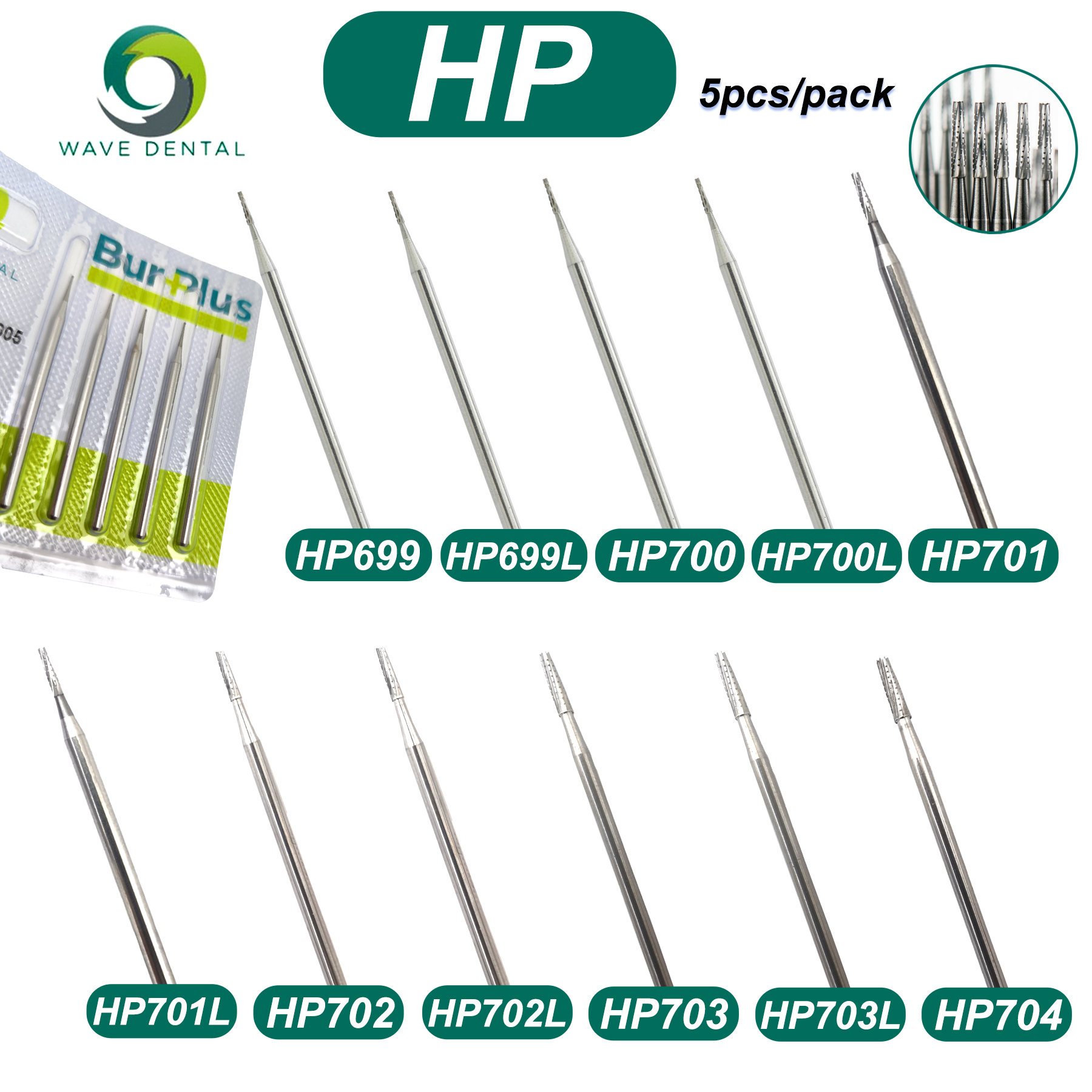 Dental Tungsten Carbide Burs Low Speed Bur Dentistry Drills HP699 HP700 HP701 HP702 Dental Laboratory Products 5Pcs/Pack