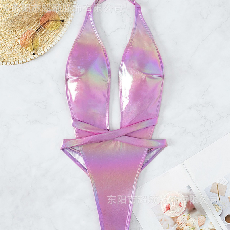 New Sexy One-Piece Bikini Hot Sale Bestseller DeepVBackless Tie Color Block Swimsuit