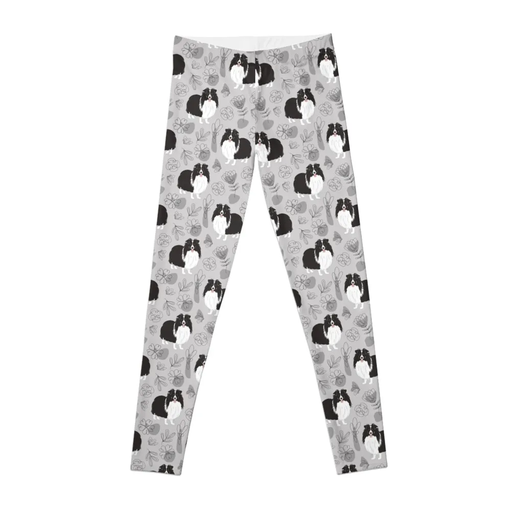 Cute Black White Sheltie Dog Shetland Sheepdog Leggings Fitness's gym clothes jogging pants Womens Leggings