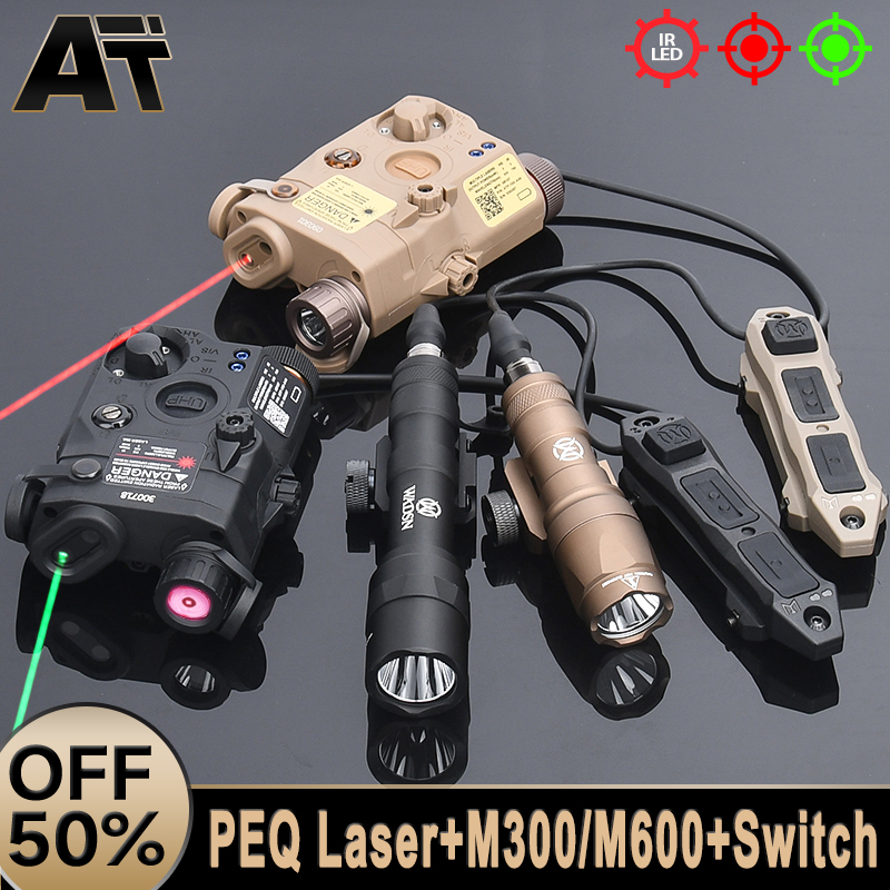 WADSN PEQ Infrared Lighting Red Green IR Laser M300 M600 M300C M600U Tactical Flashlight Dual Pressure Switch Hunting Weapon Set