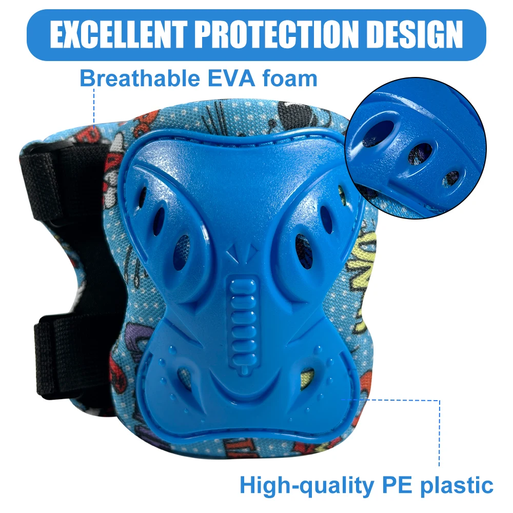 6Pcs Kids Knee Pads and Elbow Pads Set with Wrist Guard 3 in 1 Kids Protective Gear Set for 3-12 Years for Skiing,Cycling