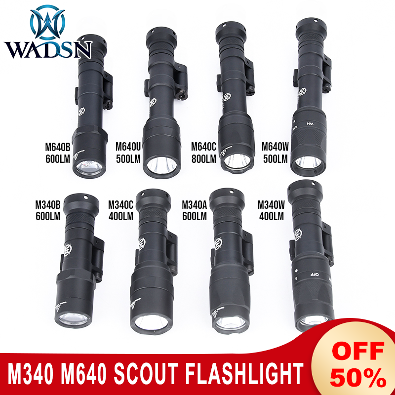 WADSN M640 M340 Series Tactical Flashlight Airsoft Weapon Scout Light High Lumens With Rotating Base Fit 20MM M-Lok Keymod Rail