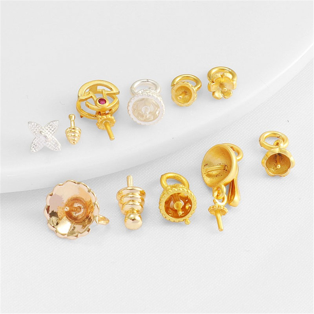 1pcs 18K Gold Color Matte Gold Hollow Sticky Half-hole Cap 6mm Sheep's Eye Needle Bead Cover Cap Pendant Pearl Charm
