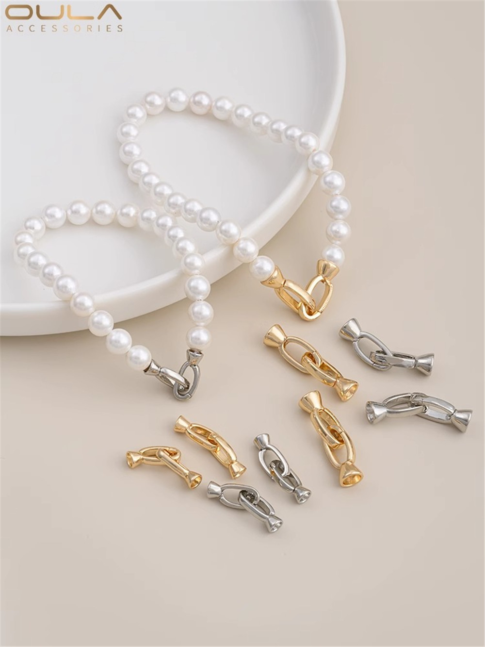 14K Gold Universal Pearl Buckle Necklace Trumpet Buckle Bracelet Double Buckle Handmade Diy First Jewelry Finishing Buckle