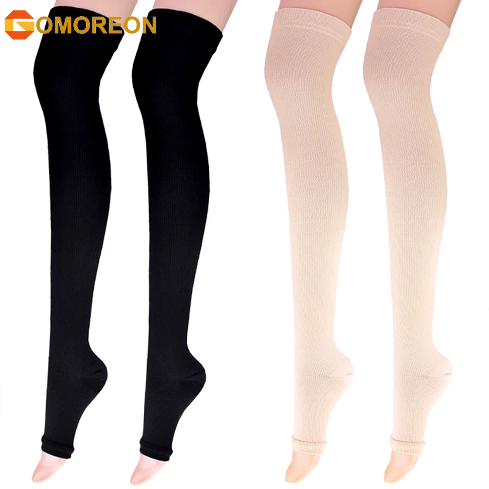 1Pair Thigh High Compression Stocking for Women Men, 20-30mmHg Toeless Compression Socks for Running Fitness