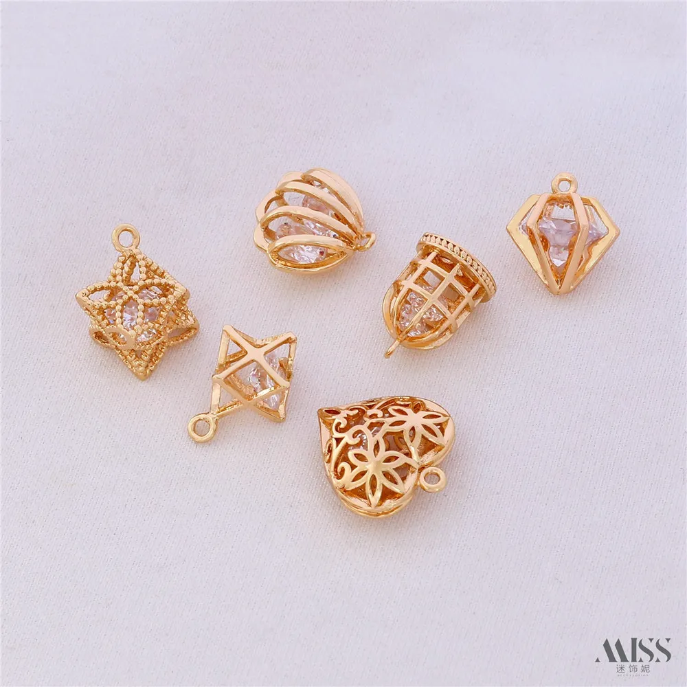 14K Gold-plated Dynamic Zircon Scallop Diamond Peach Heart Pendant DIY Bracelet Necklace Pendant Accessories