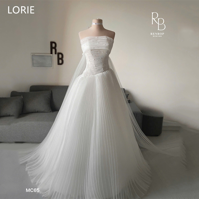 LORIE A-line Elegent Wedding Dresses Backless Strapless Trailing Pleat pearl Bridal Gown Floor-Length Bride Gowns Customized